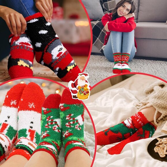 48 Pairs Christmas Fuzzy Socks Bulk Cozy Winter Crew Slippers for Home - Picture 7 of 7